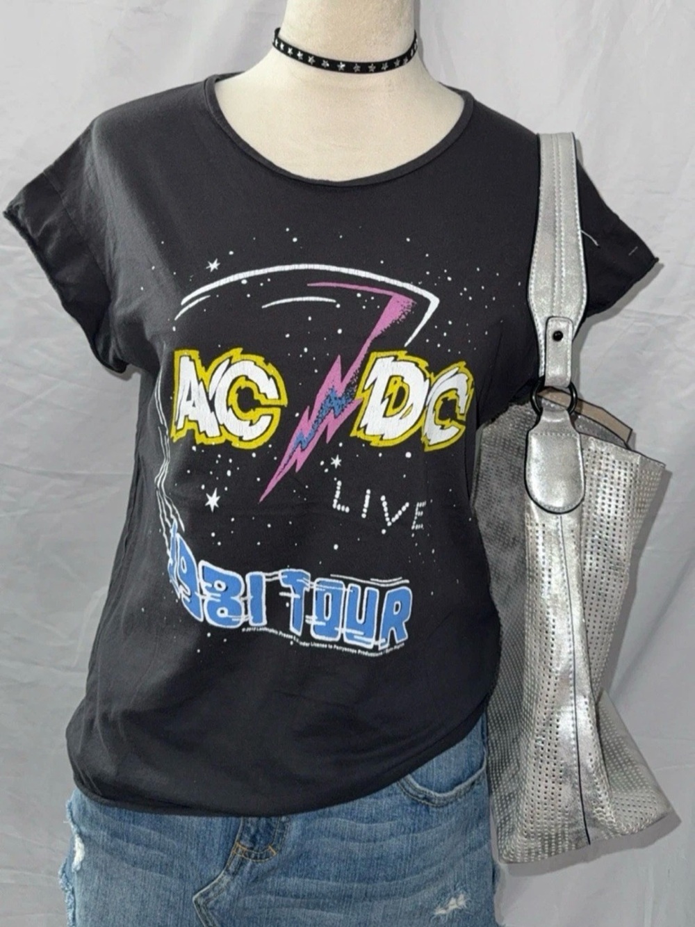 AC/DC Black Tee with Yellow, Pink & Blue Tour Graphic junkfood 2015